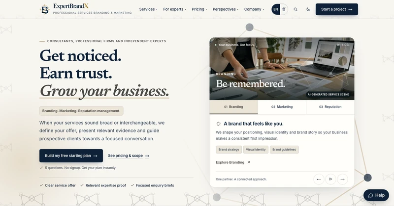 ExpertBrandX homepage design for professional services businesses