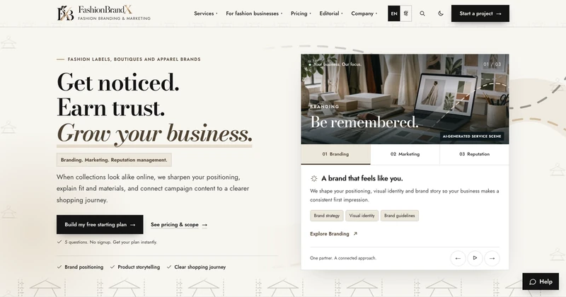 FashionBrandX homepage design for fashion businesses