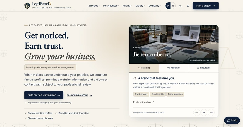 LegalBrandX homepage design for legal practices businesses