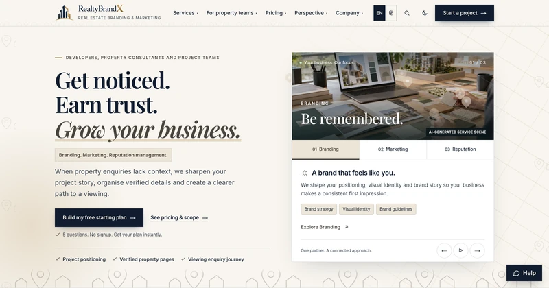 RealtyBrandX homepage design for real estate businesses