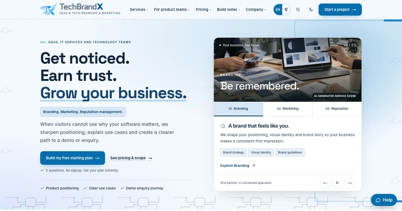 TechBrandX homepage design for technology & saas businesses