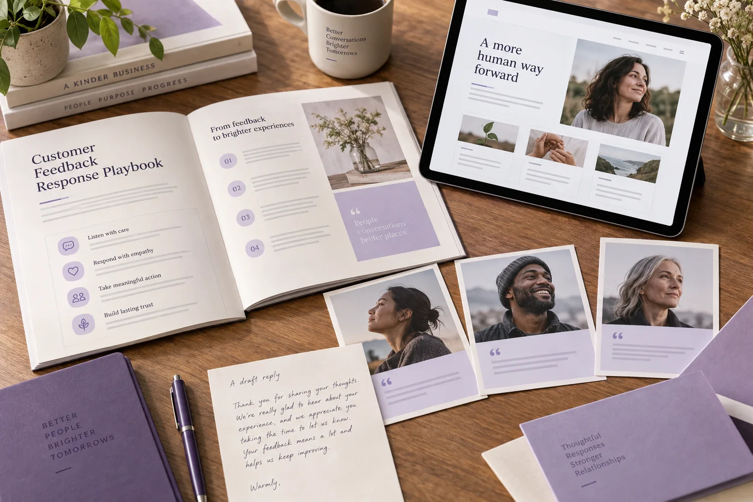 Illustrative customer communication materials and a response playbook.