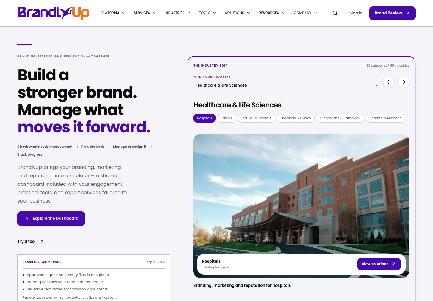 Public BrandlyUp website, an internal ecosystem implementation